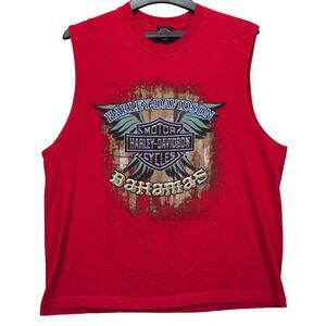 Harley-Davidson Bahamas Sleeveless Cutoff Tee XL Red Skull Wings Graphic